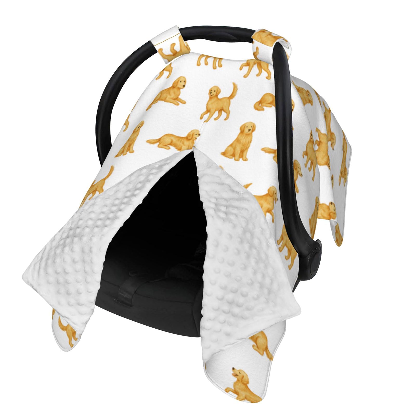 Sweety Baby Golden Retriever car seat cover with peekaboo opening for easy, disturbance-free baby checks.