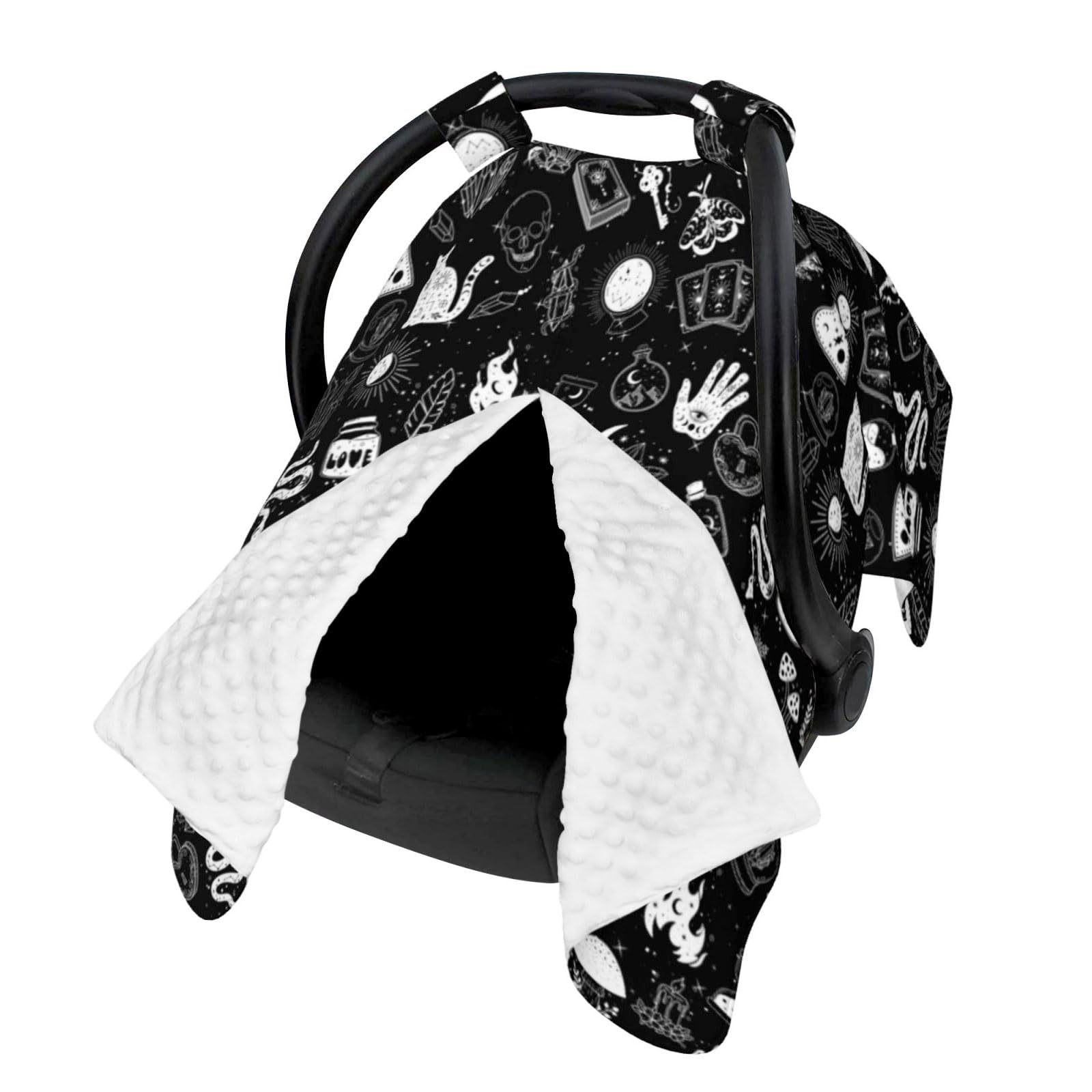 Sweety Baby Goth car seat cover with Peekaboo opening for easy checks on the go.