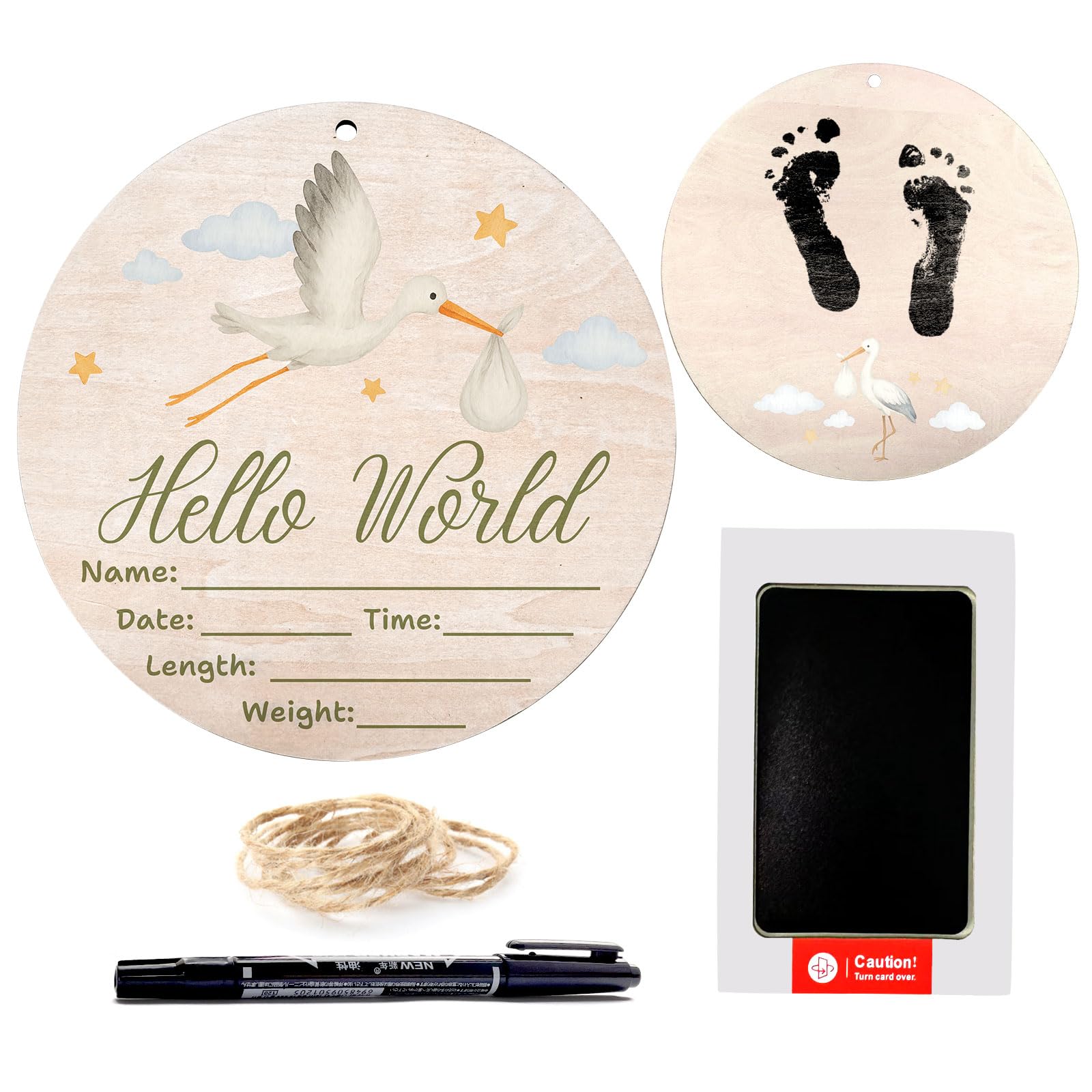 Sweety Baby Hello World sign with stork, ideal for newborn photos and keepsakes.