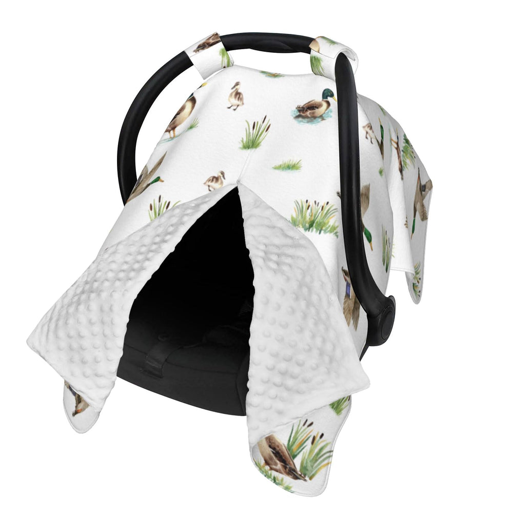 Sweety Baby Mallard Duck car seat cover with peekaboo opening for easy checks.