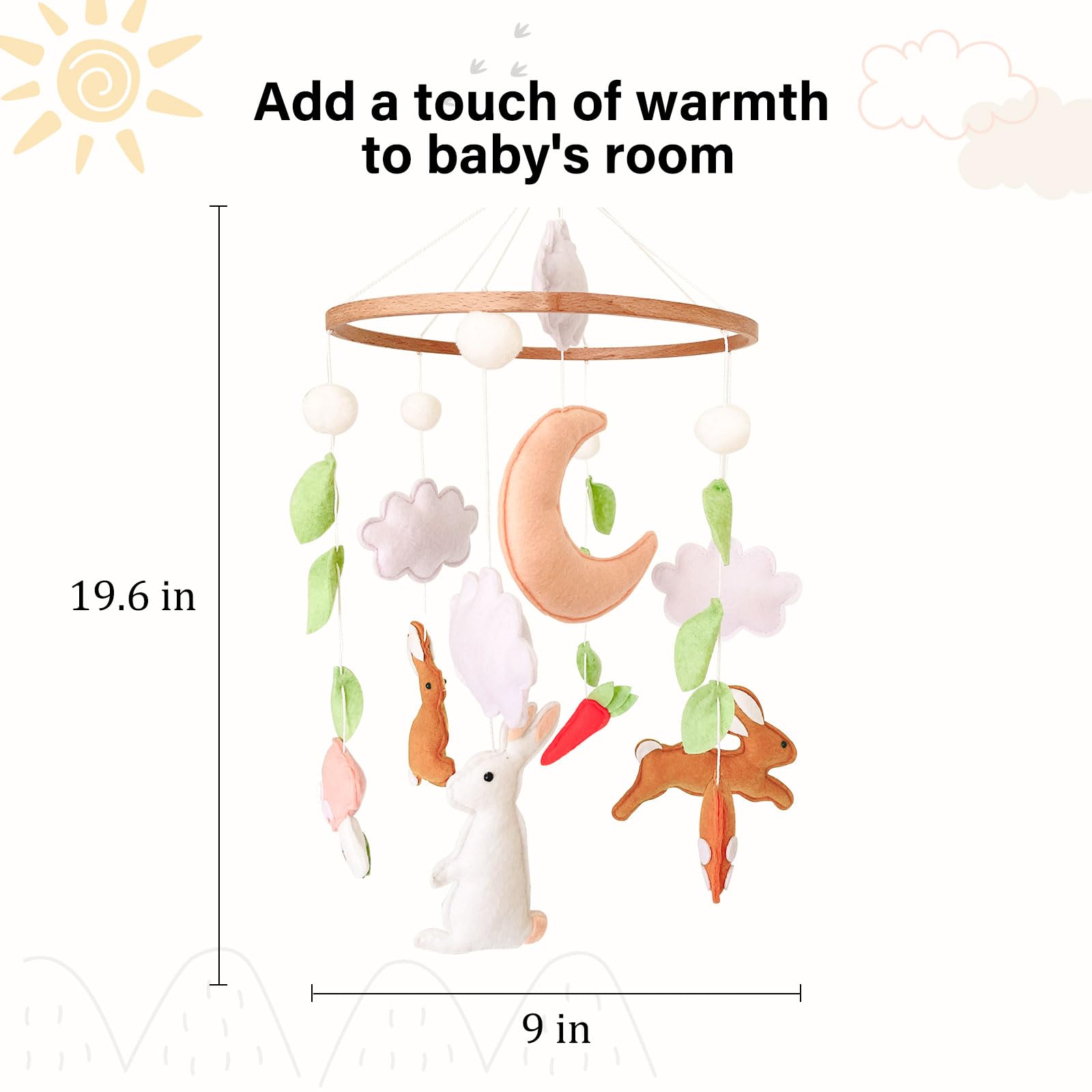 Sweety Baby moon cloud mushroom motifs invite gentle curiosity during daytime play.