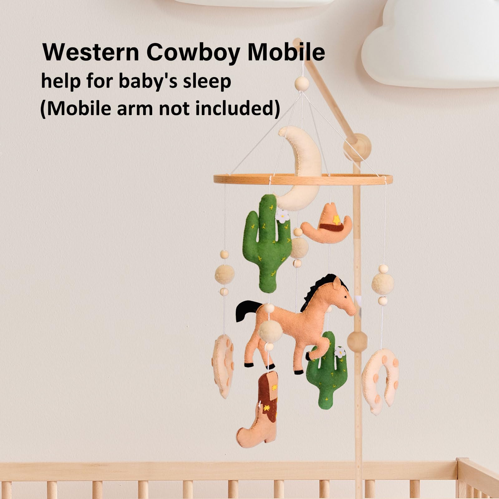 Sweety Baby Western Baby Mobile cowboy boot pendant supports visual focus at crib.