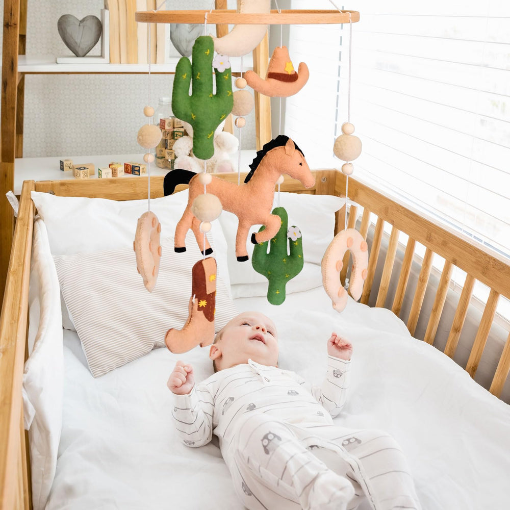 Sweety Baby Western Baby Mobile hand-sewn felt pieces ensure durability and safety.
