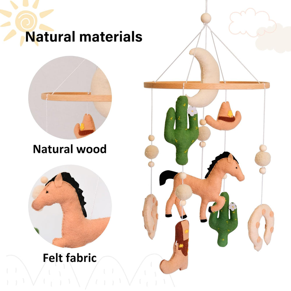 Sweety Baby Western Baby Mobile horseshoe detail invites gentle curiosity and sensory exploration.