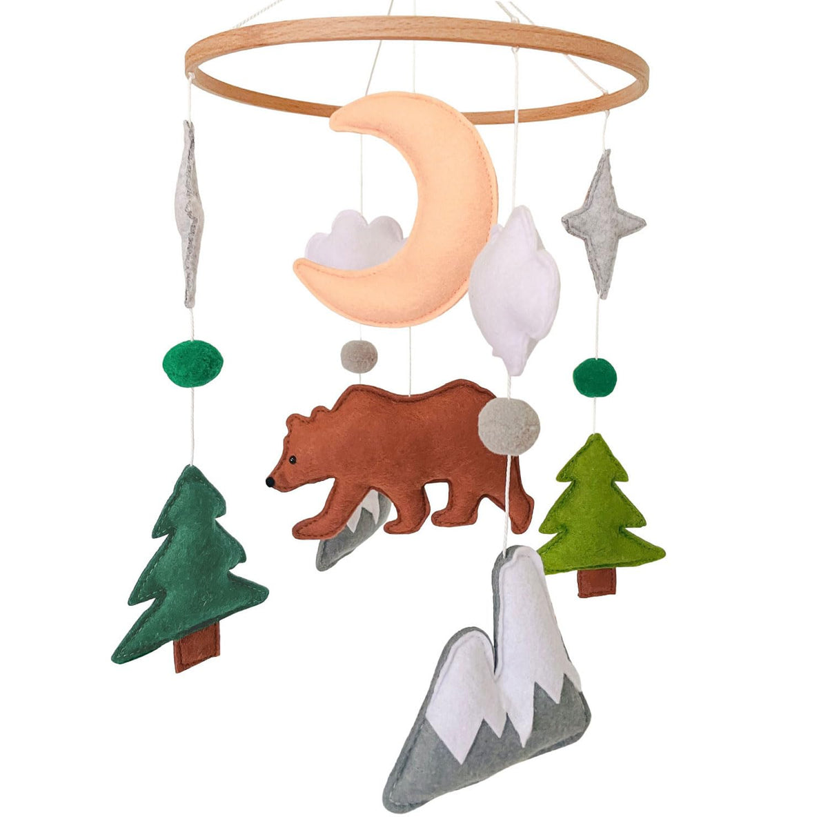 Sweety Baby woodland bear mobile over crib enhances visual tracking