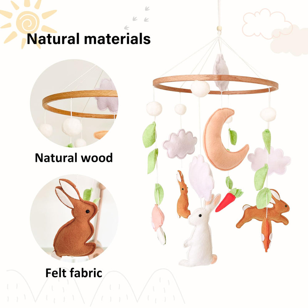 Sweety Baby woodland mobile cloud and mushroom design adds calming motion in nursery.