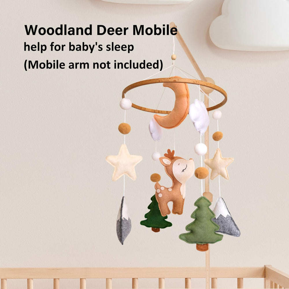 Sweety Baby Woodland Mobile forest trees create a cozy nursery ambiance.