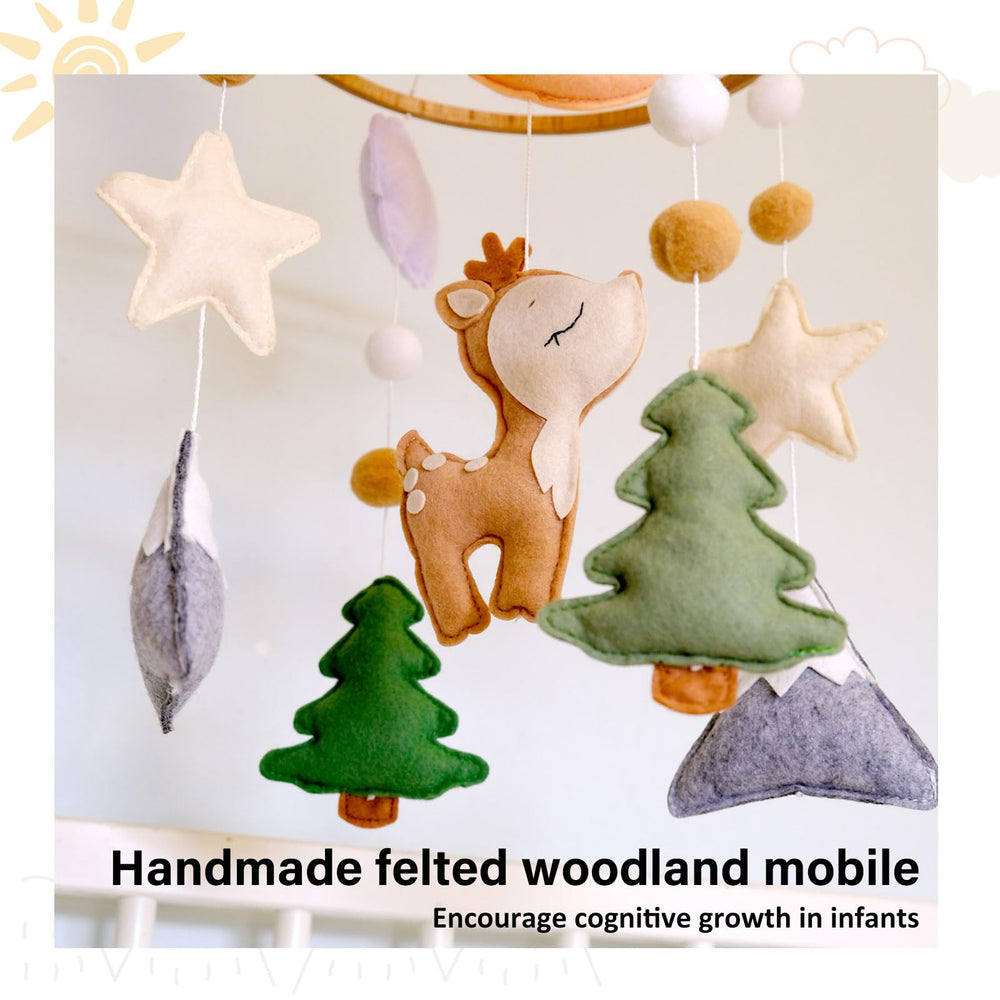 Sweety Baby Woodland Mobile mountains backdrop invites calm daytime gazing.