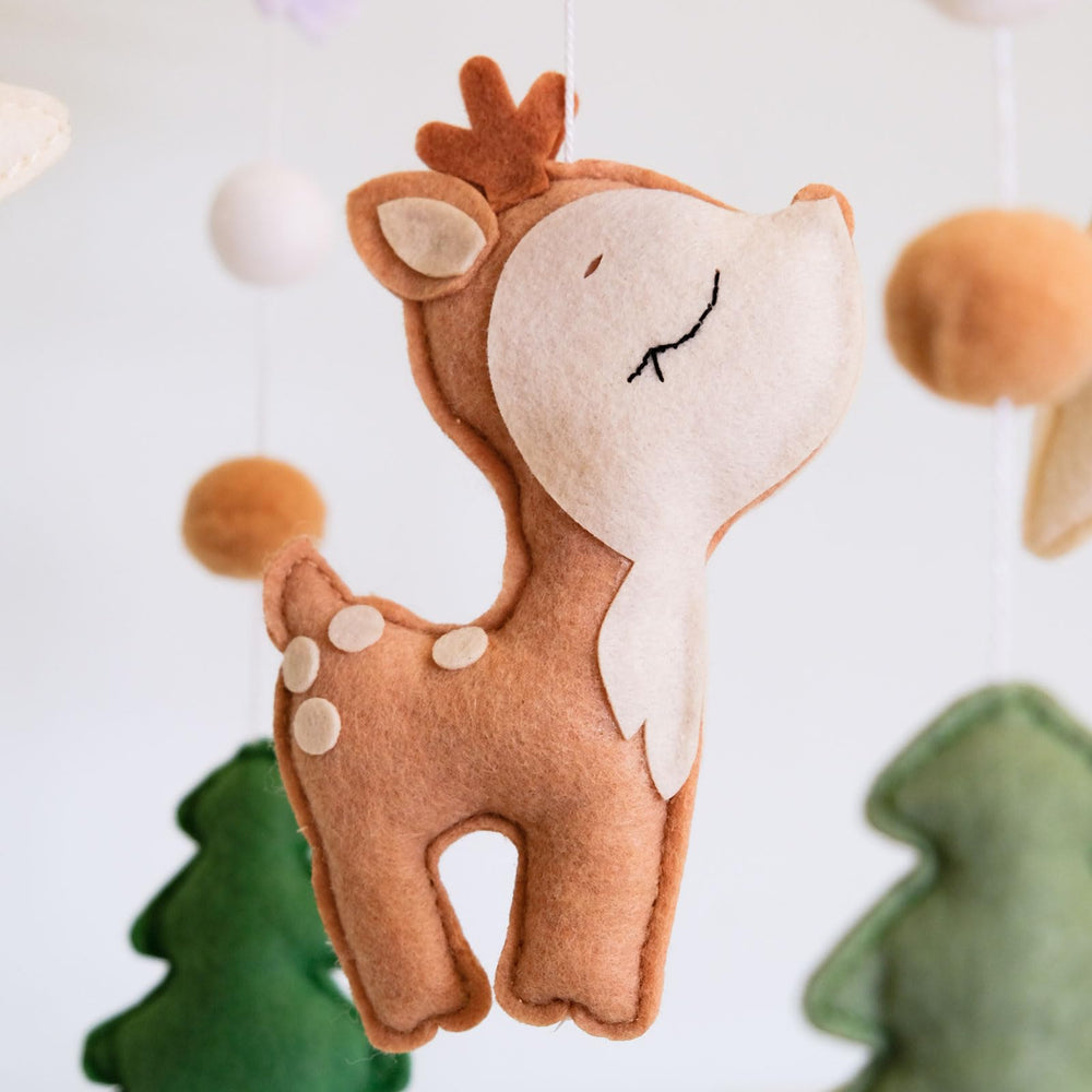 Sweety Baby Woodland Mobile neutral tones fit modern and rustic nurseries.