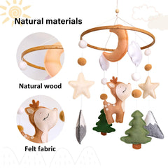 Sweety Baby Woodland Mobile featuring stars for soothing nighttime focus.