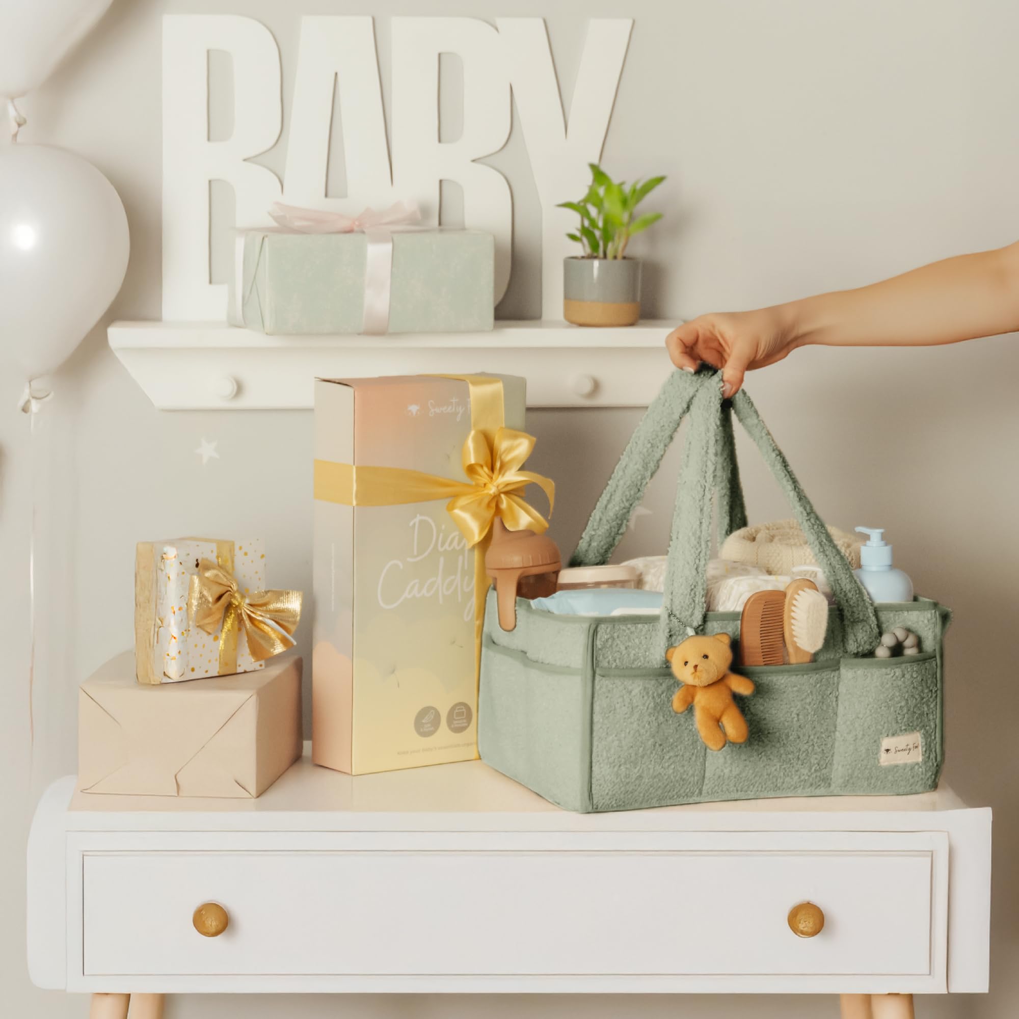 Sweety Fox cleaning caddy setup for tidy supplies.