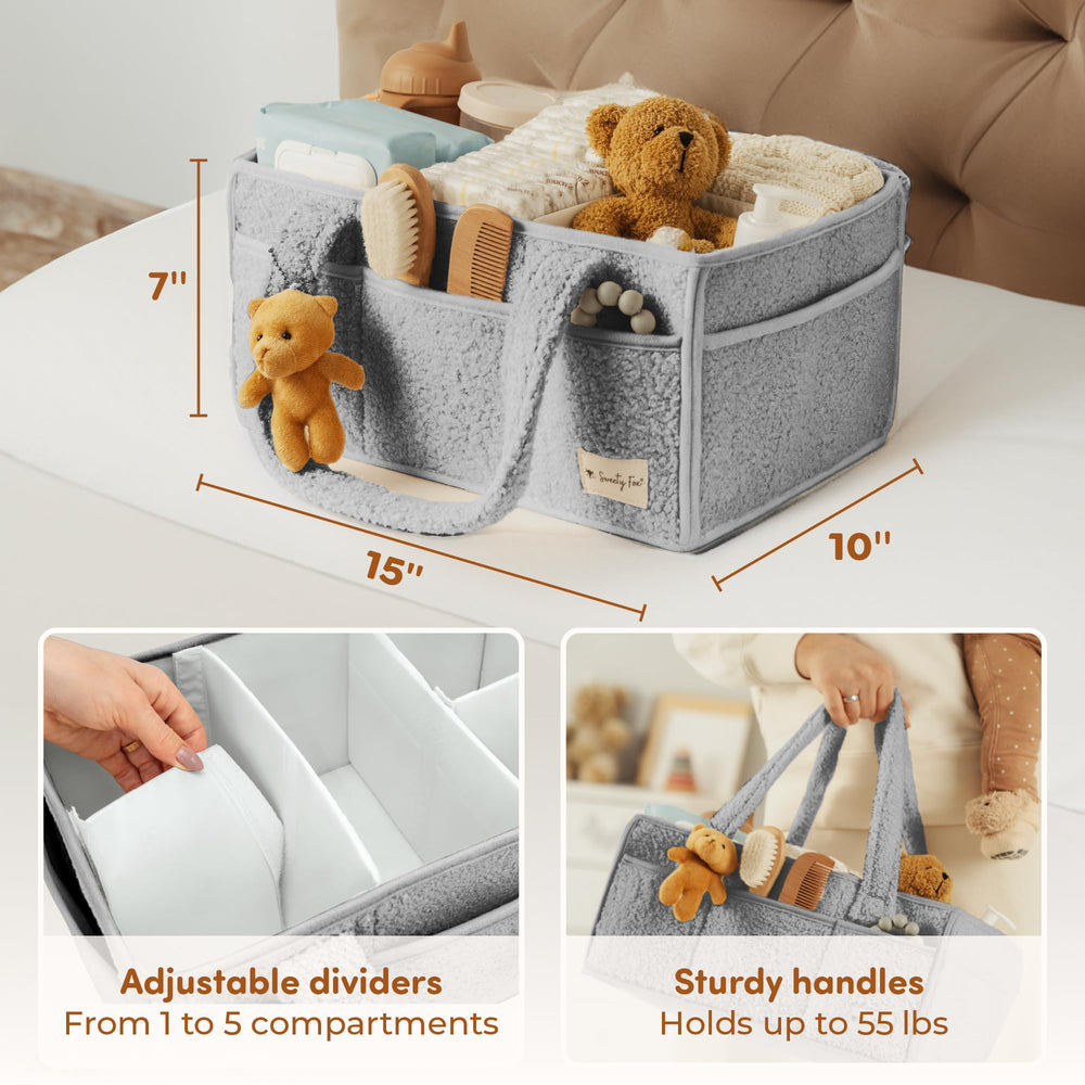 Sweety Fox diaper caddy in a tidy nursery setup enables quick diaper changes.