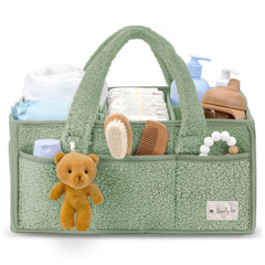 Sweety Fox diaper caddy with handle in green, portable nursery storage.