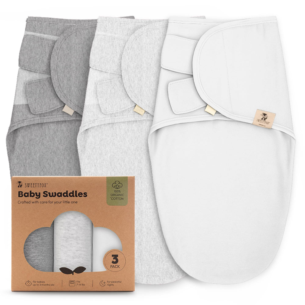 Sweety Fox Mist 3-pack swaddles pack shot in soft organic cotton for daily comfort