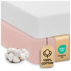 Sweety Fox cotton crib sheets set in white and pink fit standard cribs snugly.