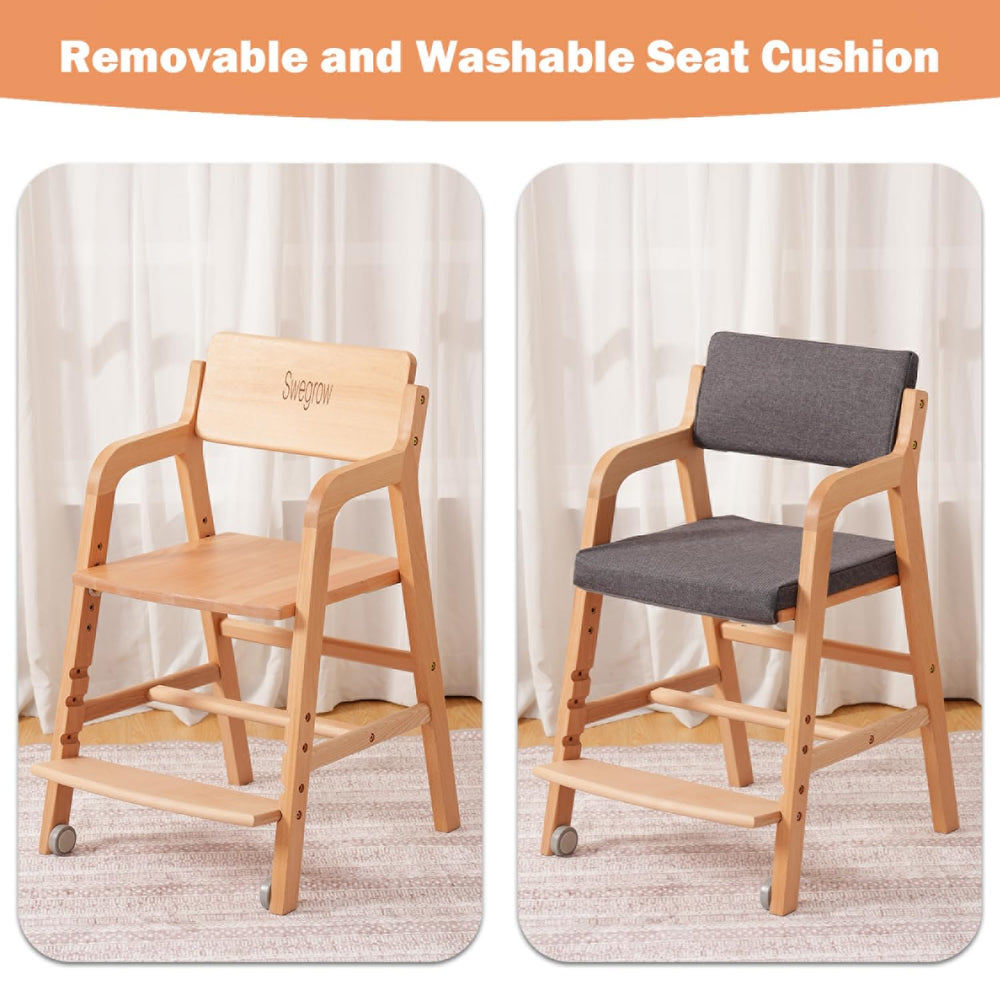 Swegrow adjustable seat adjusts to different table heights for versatile dining.