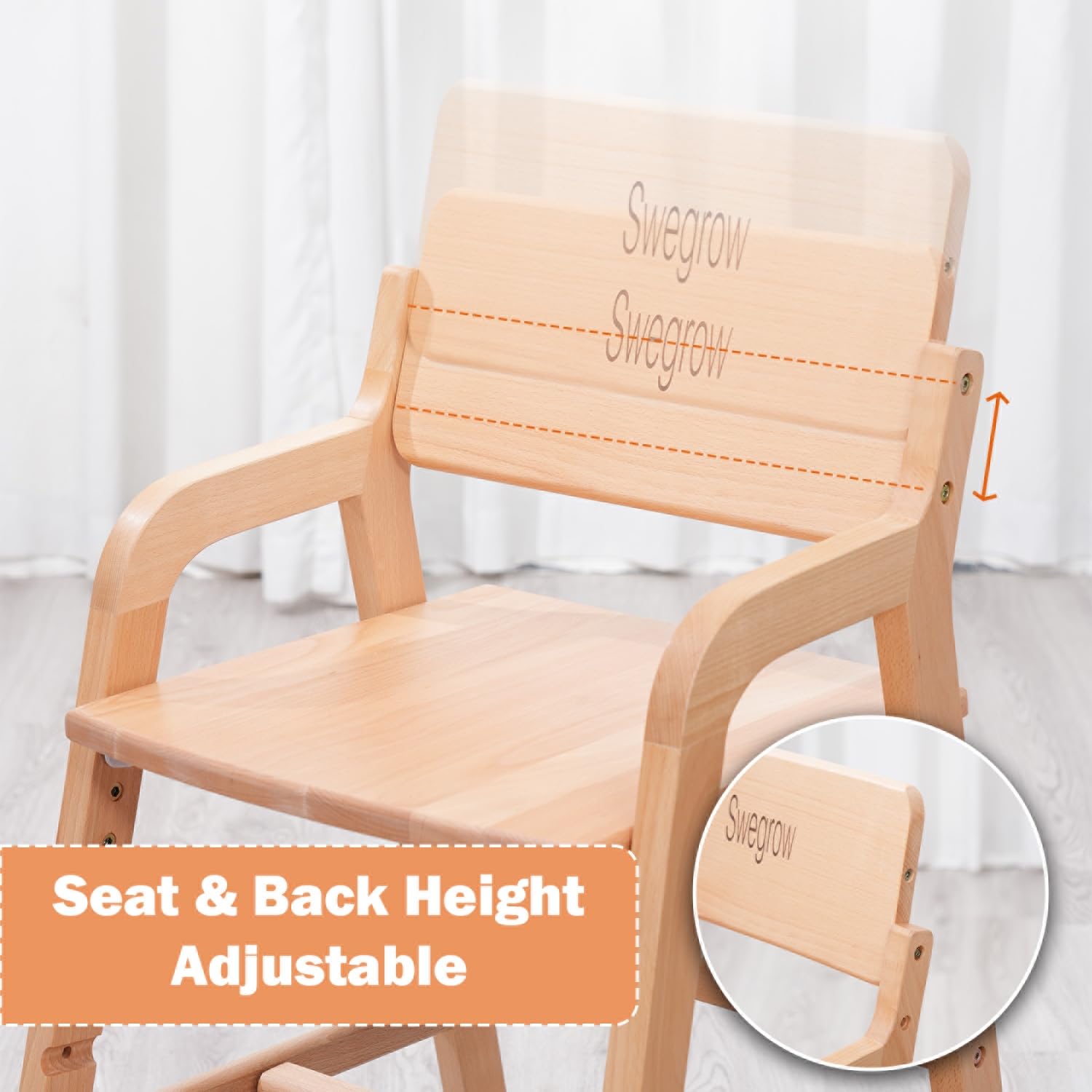 Swegrow gray chair supports growing kids with a roomy seat.