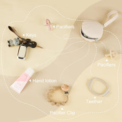 Swelive pacifier case built-in strap secures to diaper bags for easy reach.
