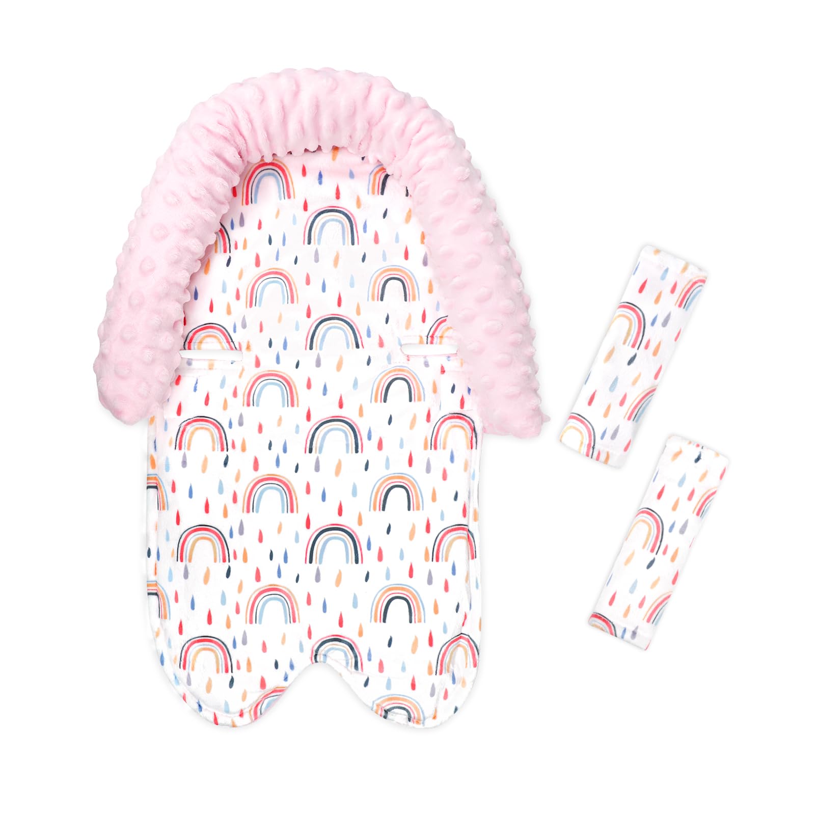 SWESEN baby head support in rainbow mink close-up offering gentle cushioning during car rides.