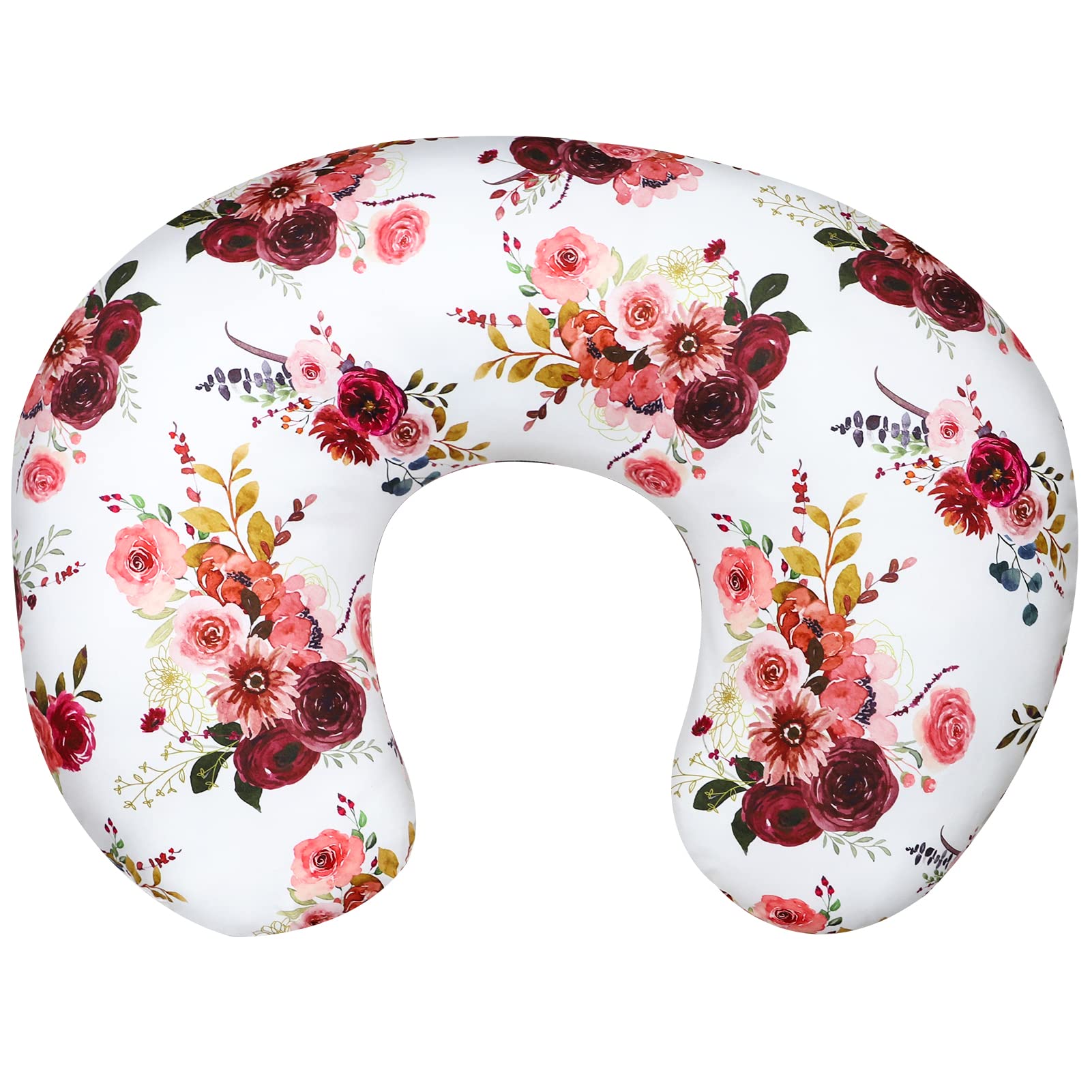 SWESEN burgundy watercolor floral nursing pillow cover for baby girl; stylish nursery decor