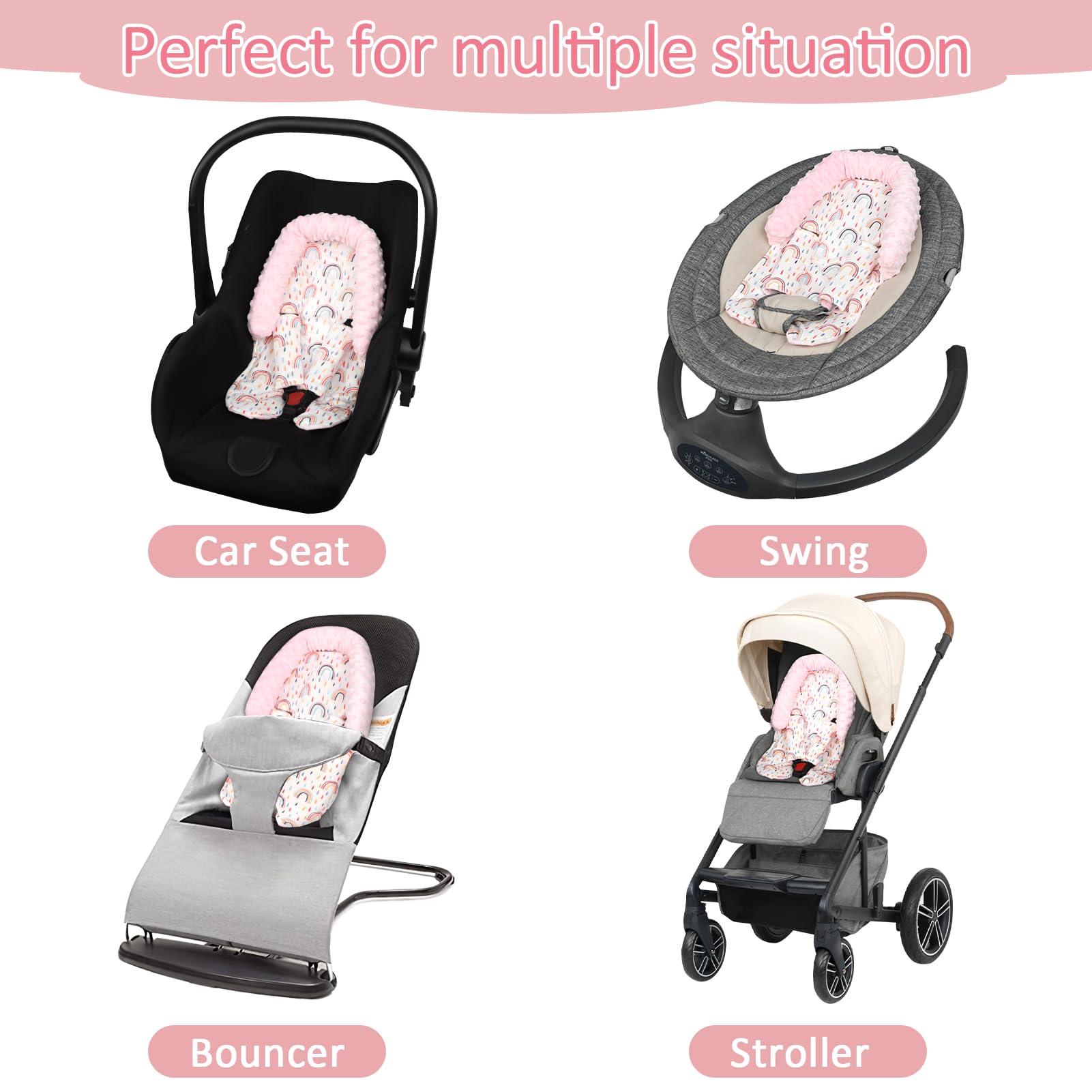 SWESEN versatile cushion fits car seats, strollers, swings, and bouncers for on-the-go use.