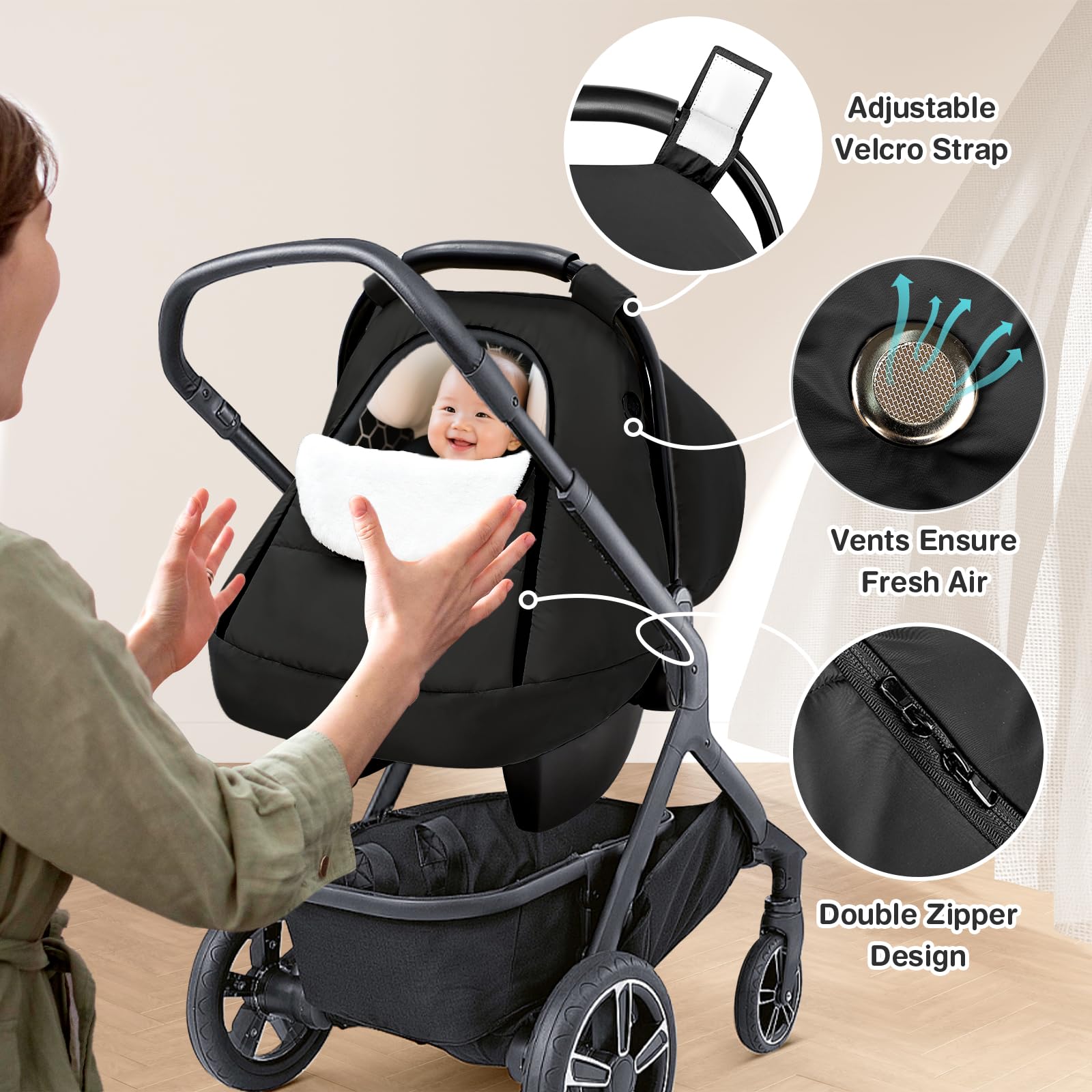 SWESEN warm infant seat cover with 3-layer warmth for chilly commutes