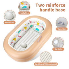 Swimbobo inflatable baby bathtub featuring fast pump inflation for quick setups.
