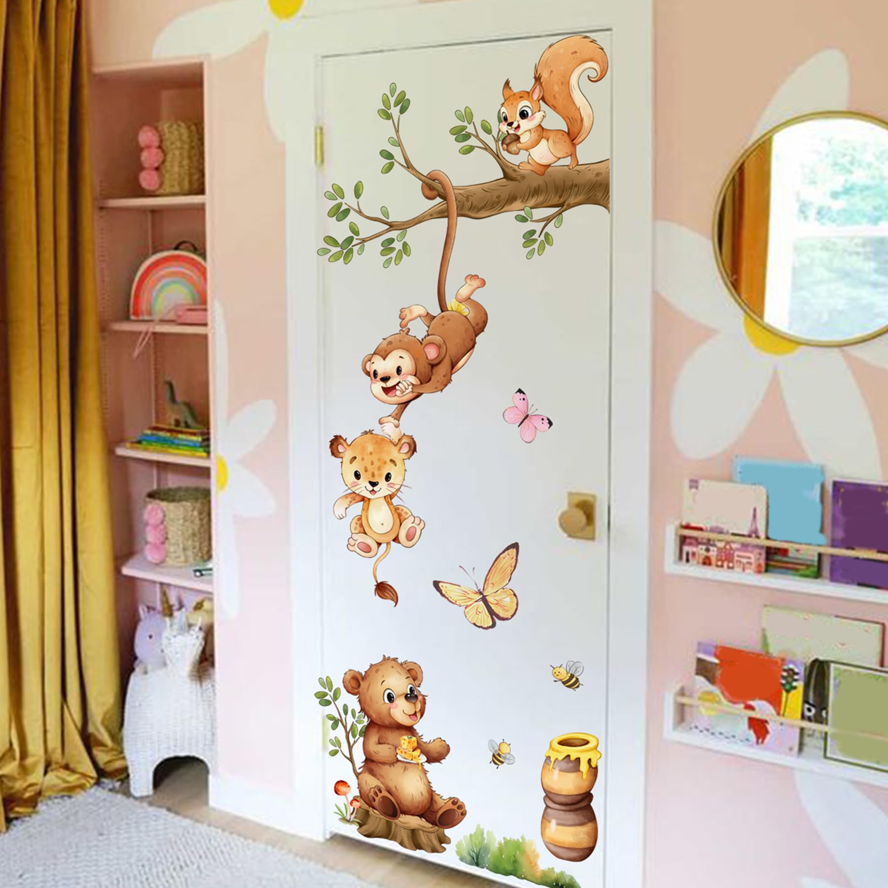 SWORNA 2-sheets animal wall decals bear in tree enhances woodland atmosphere