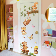 SWORNA 2-sheets animal wall decals bear in tree enhances woodland atmosphere