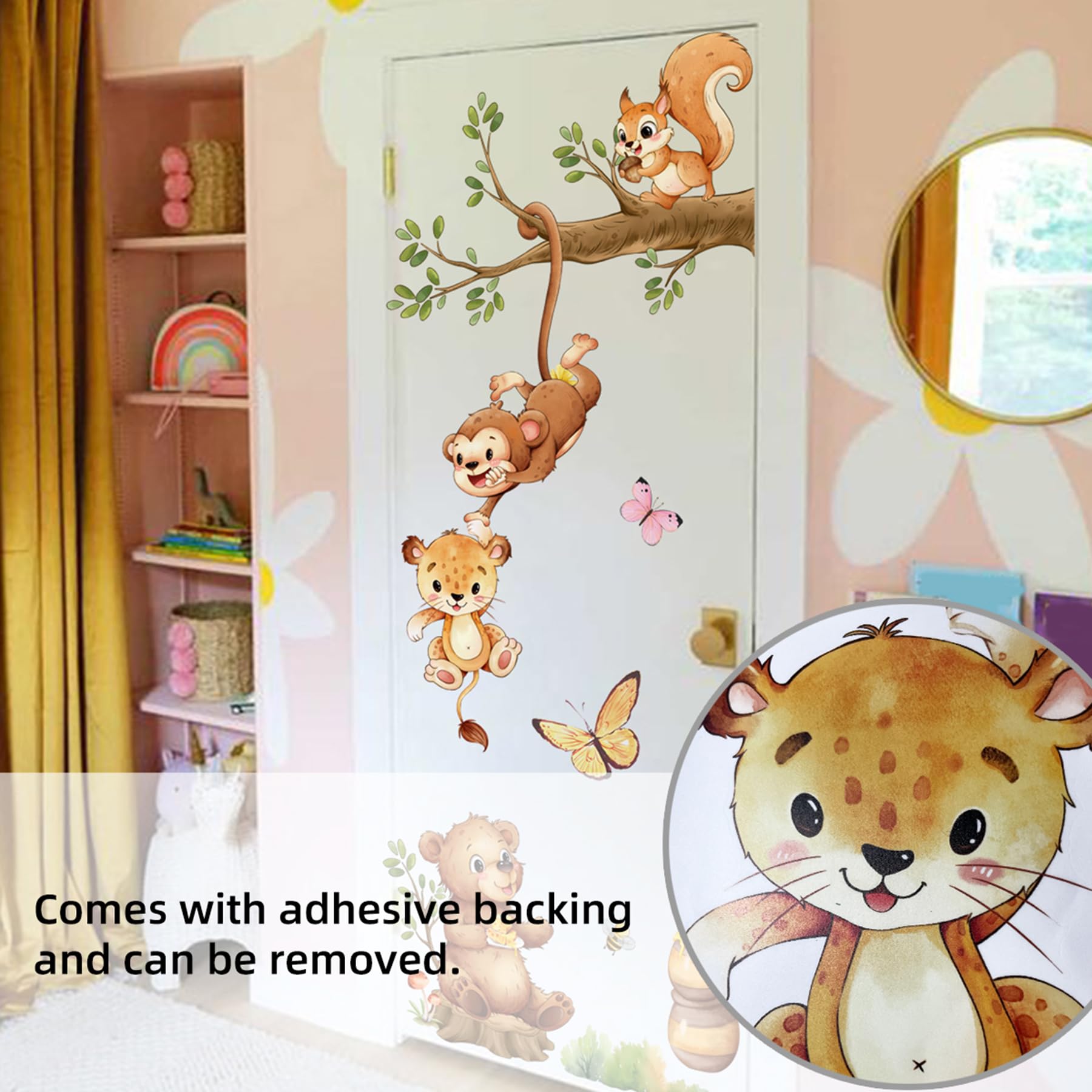 SWORNA 2-sheets animal wall decals butterflies and flowers add color