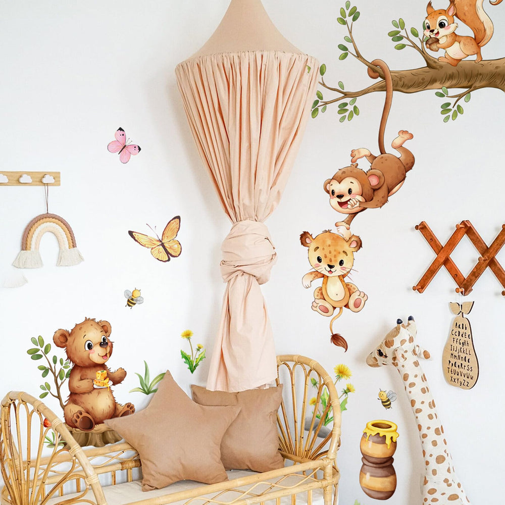 SWORNA 2-sheets animal wall decals monkey detail adds playful charm to kids' rooms