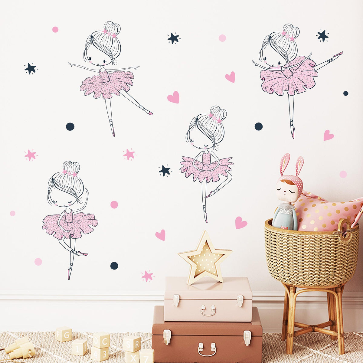 SWORNA 4 pink ballerinas wall decal adds playful charm to girls' rooms.