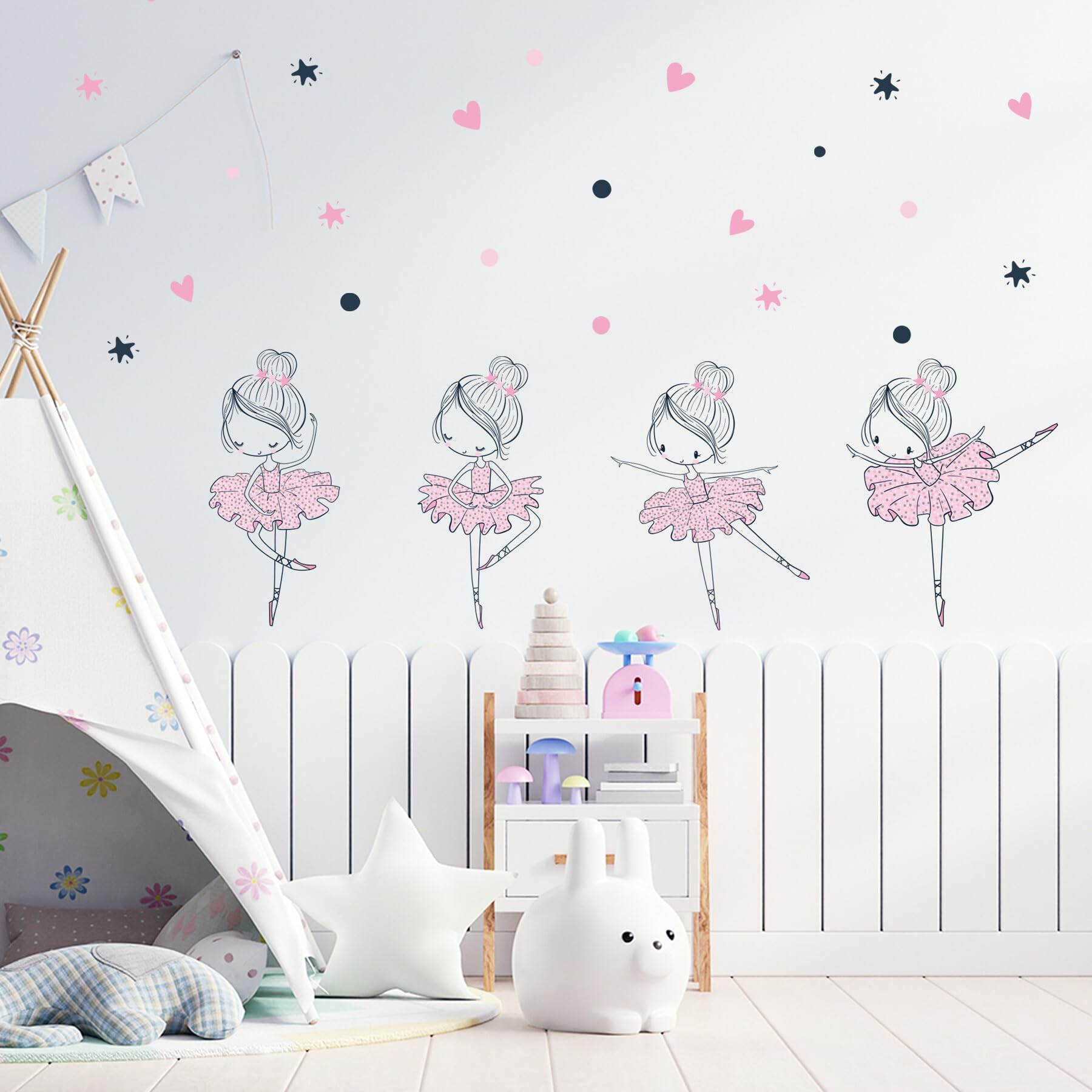 SWORNA stars and hearts ballerinas decals spark magical room decor.