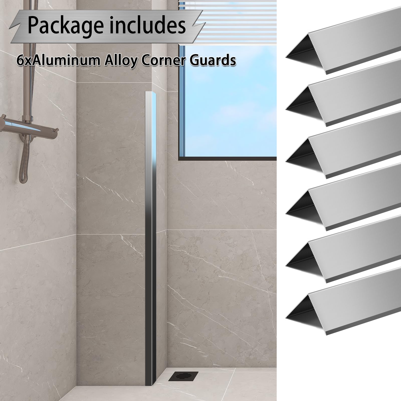 SWPEC L-shaped bright silver corner guard with crisp 90-degree angle for corners.