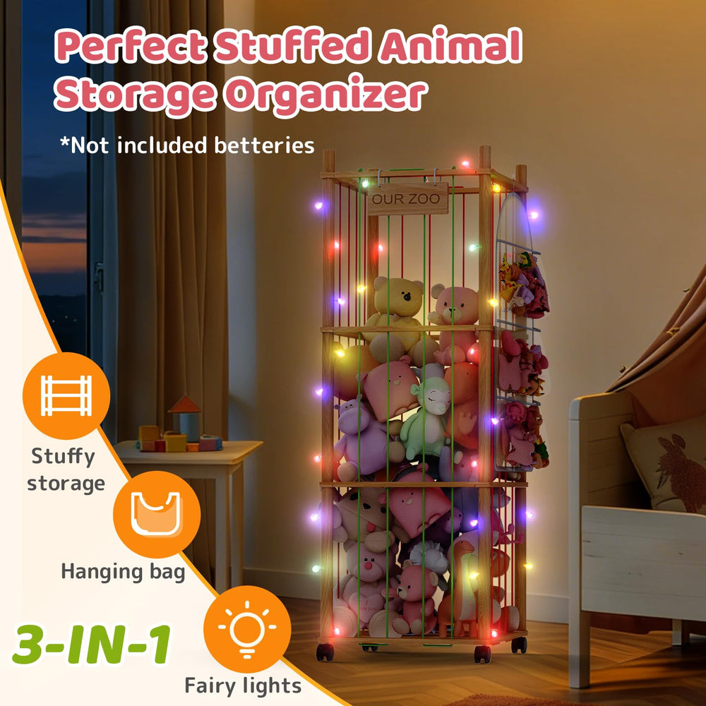 SWRSWR stuffed animal zoo side view highlights large capacity and easy access for kids.
