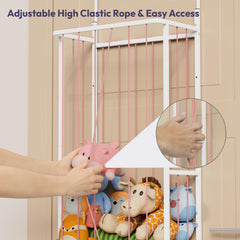 SWTYMIKI breathable elastic-rope storage keeps plush organized on door.