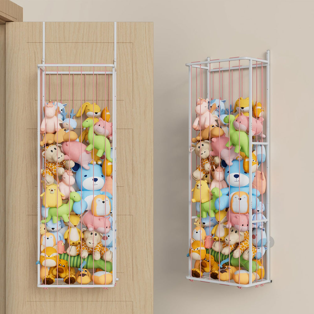 SWTYMIKI large stuffed animal storage over-door pink three-tier keeps plush organized and accessible.