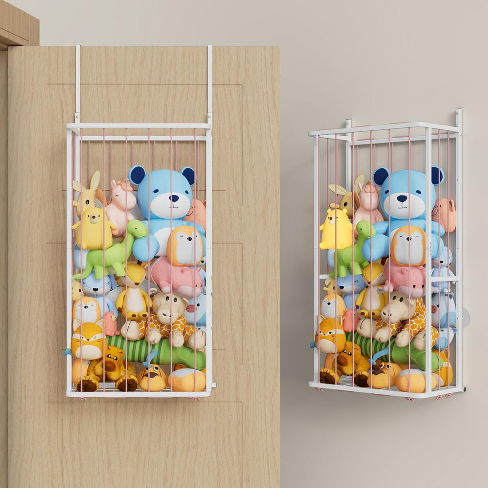 SWTYMIKI over-the-door plush organizer 2-tier pink, easy access for kids.