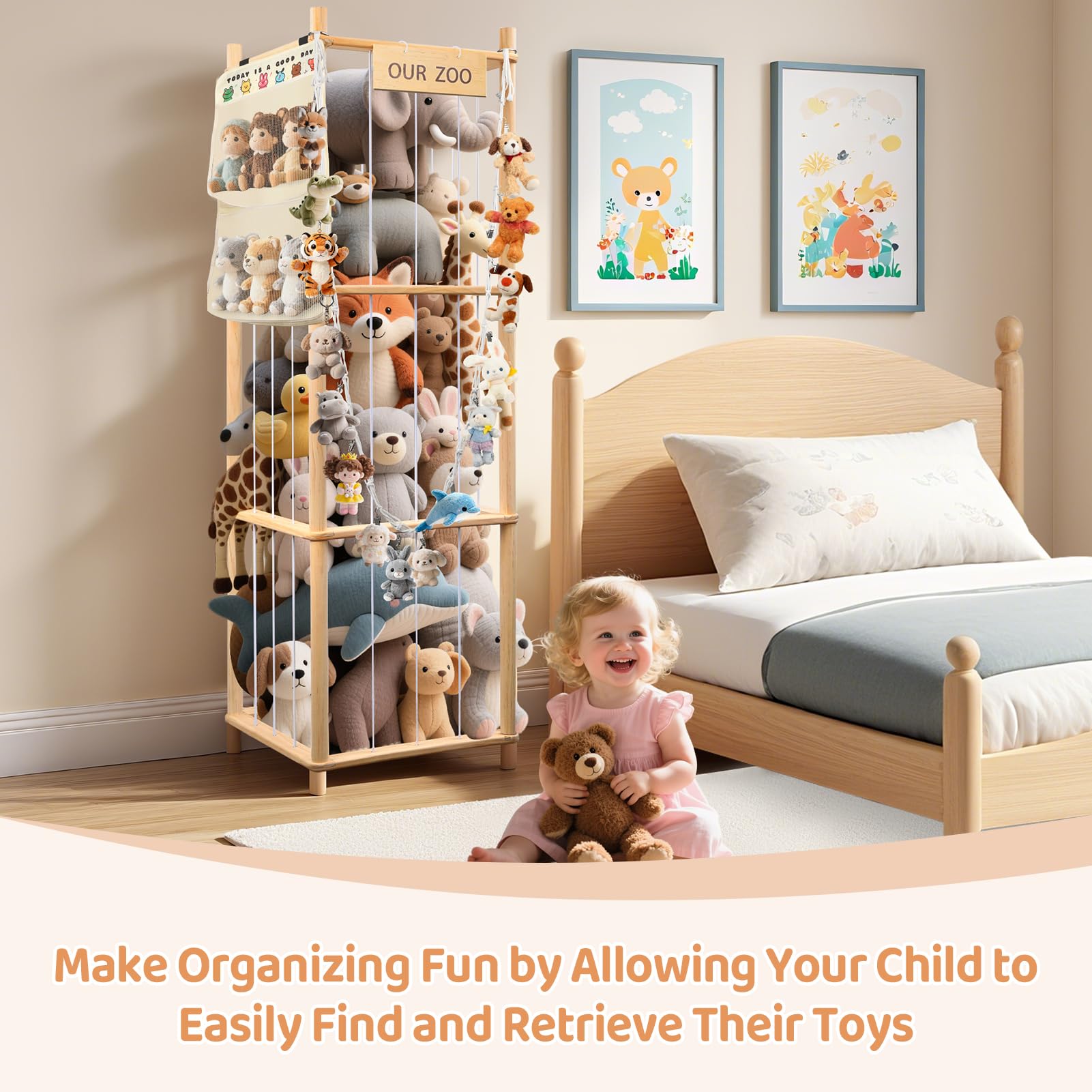 SXBSXB stuffed animal zoo in a child’s room adds cozy organization and charm