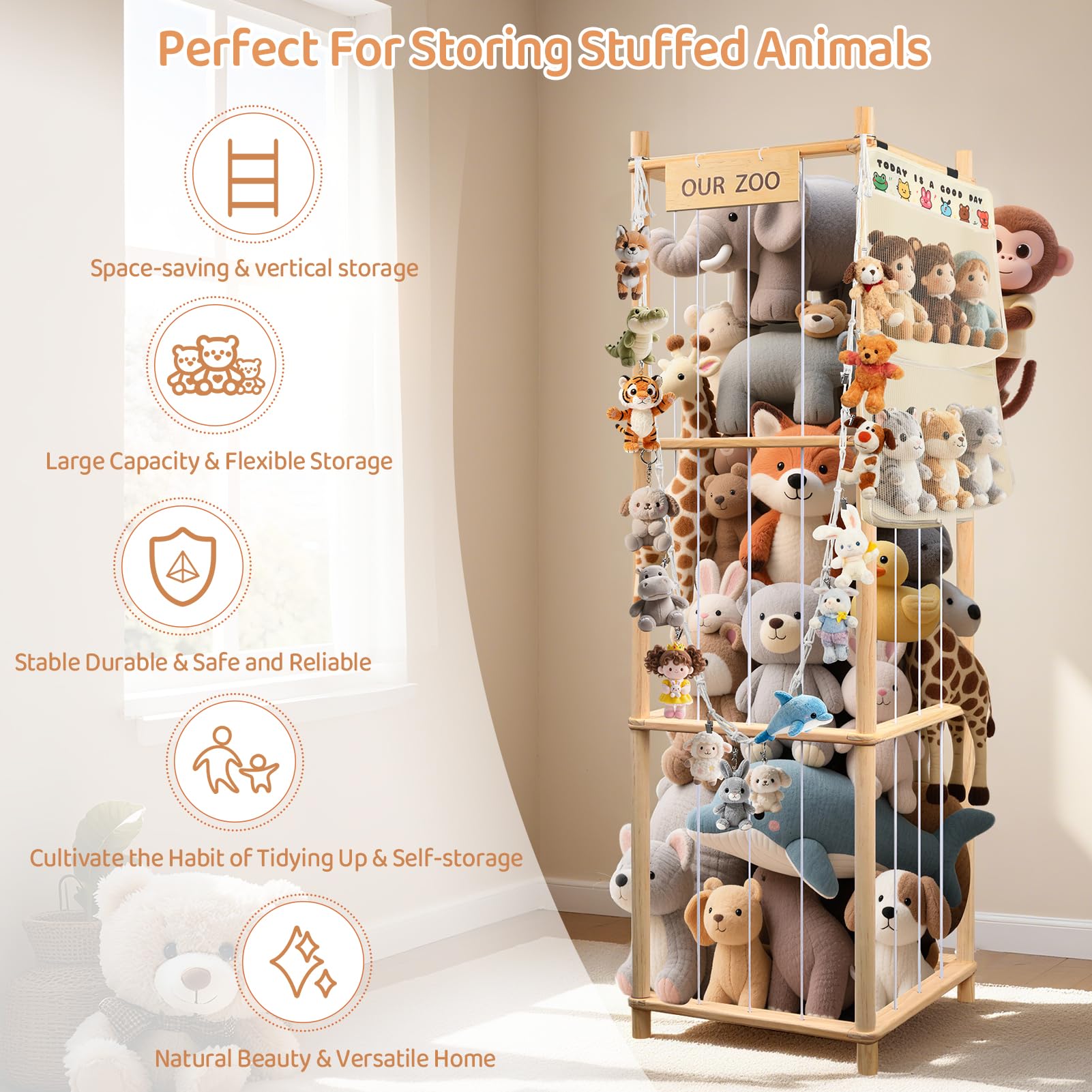 SXBSXB stuffed animal zoo vertical storage demonstrates easy access to plush toys