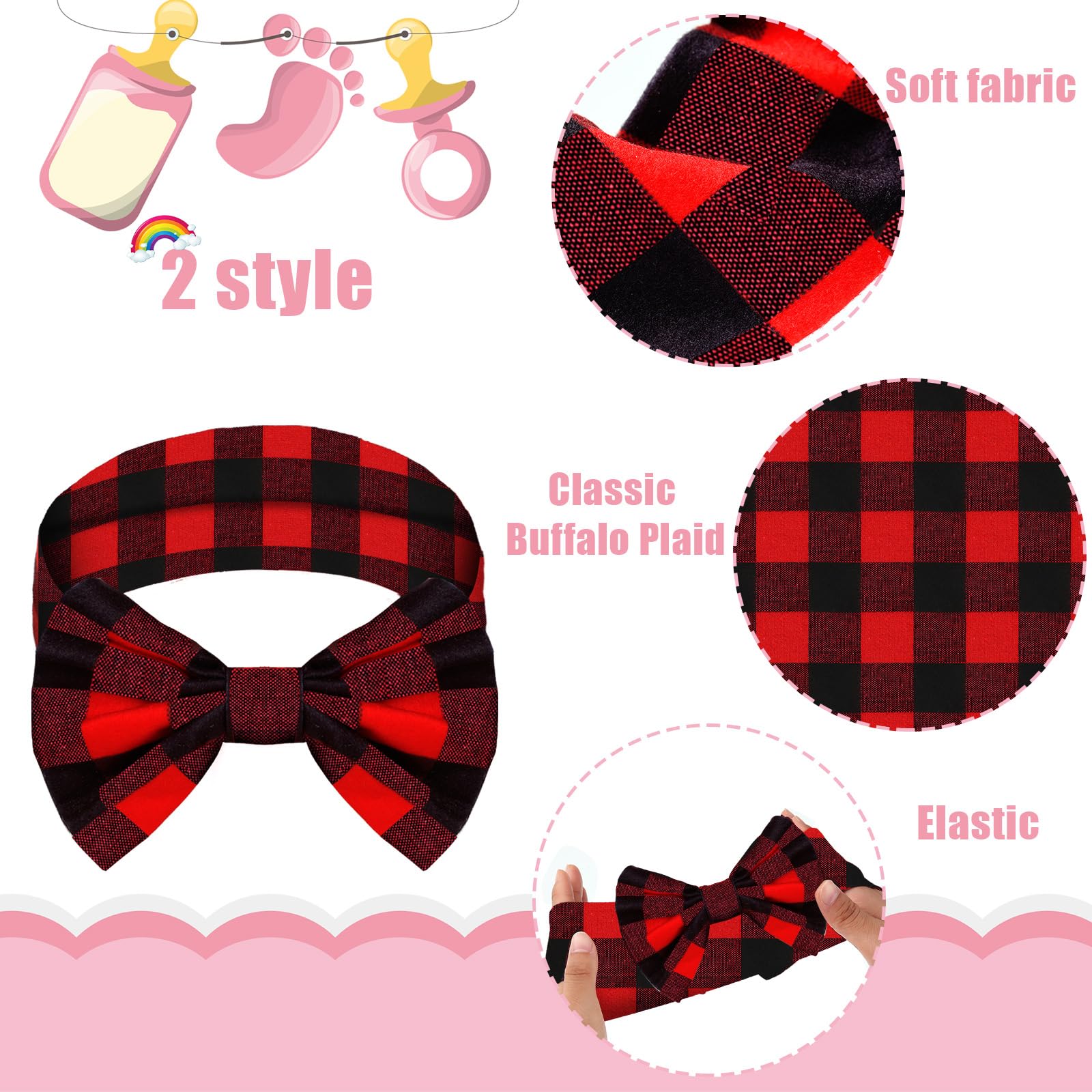 Syhood baby headband plaid red check offers soft comfort and stretch for growing kids.