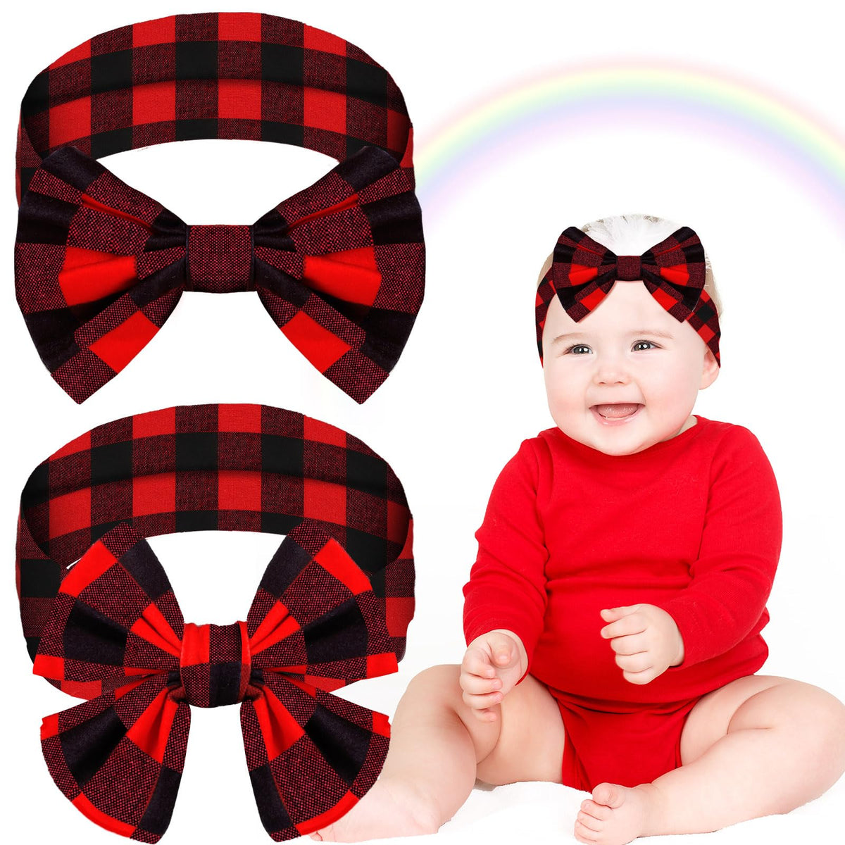 Syhood Christmas bowknot headband in red plaid for photoshoots and festive outfits.