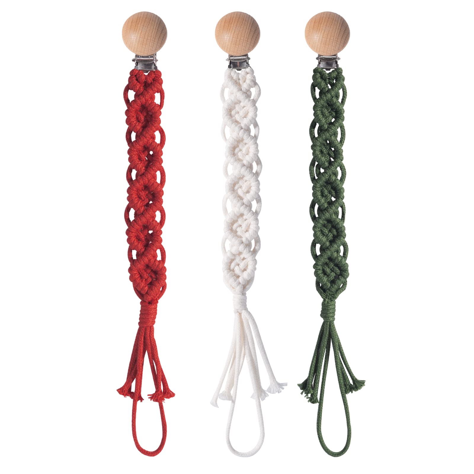 Symbolife boho pacifier clip with braided cotton strap keeps pacifier secure for baby daily use.