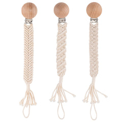 Symbolife boho pacifier clip with wooden clips keeps pacifier secure and clean.