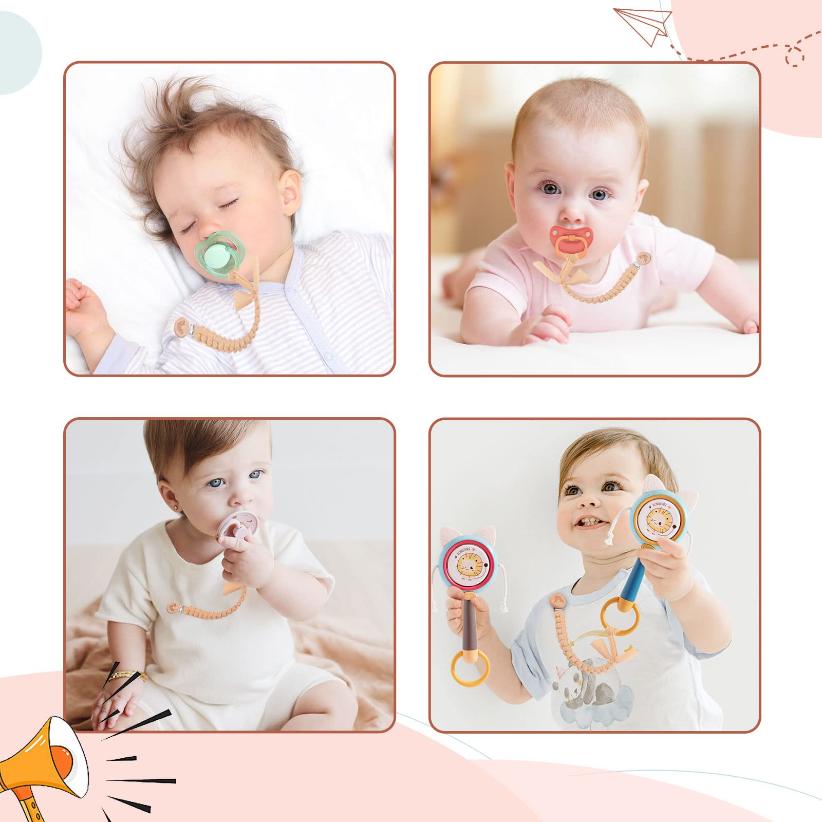 Symbolife boho rainbow wooden clip adds style while keeping pacifier nearby.