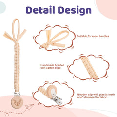 Symbolife braided cotton pacifier clip pattern with colorful fibers.