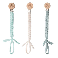 Symbolife pacifier clip with boho rainbow wooden clip keeps pacifiers within reach