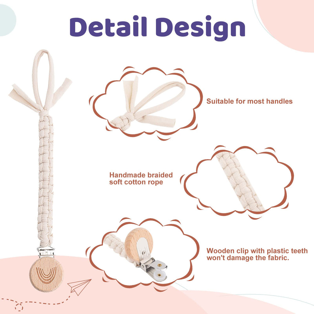 Symbolife braided cotton strap secures pacifiers on clothing or stroller