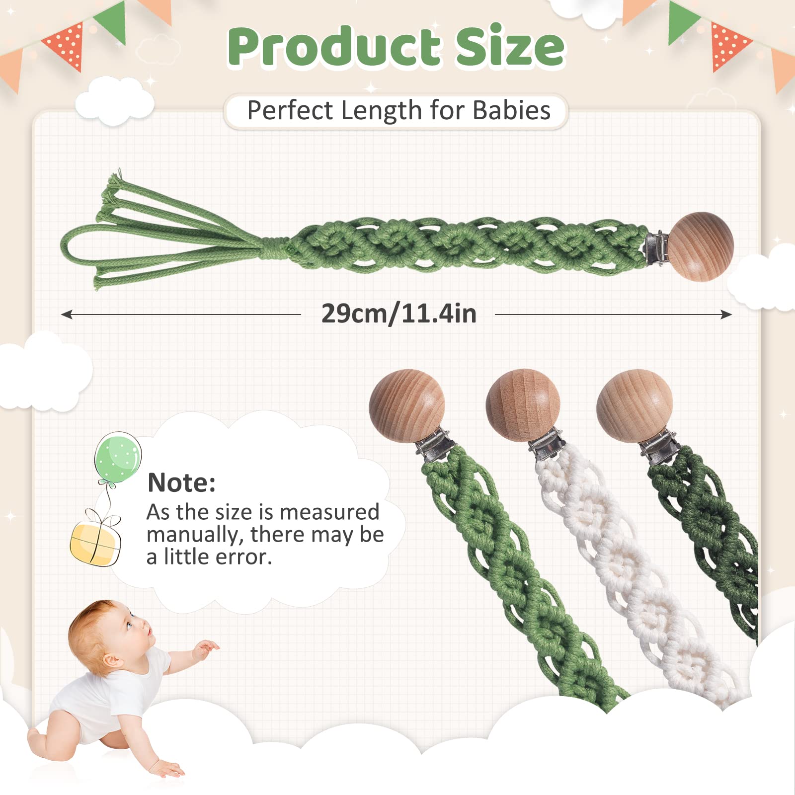 Symbolife unisex design pacifier clip fits most brands and teething toys.