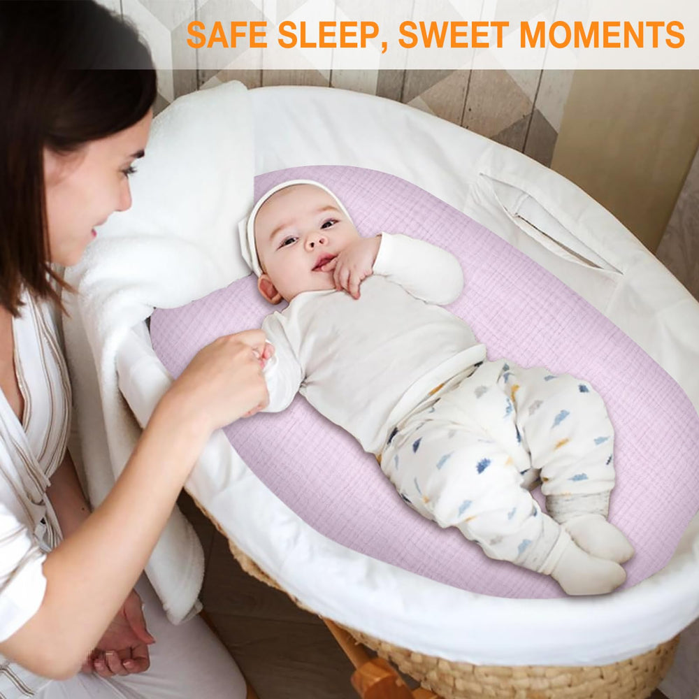 Synrroe bassinet sheets pack two in coordinating tones for easy rotation.